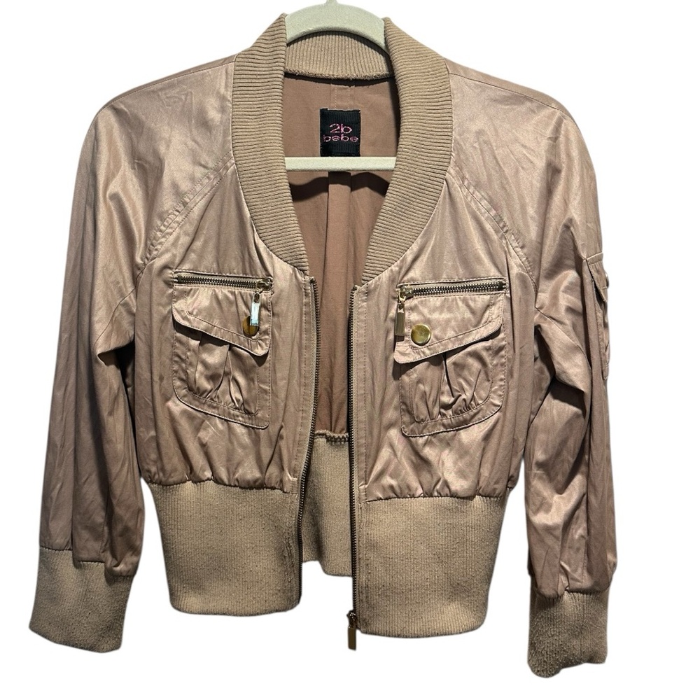 bebe Vintage Y2k Beige Gold Bomber Jacket Size M - Picture 4 of 7
